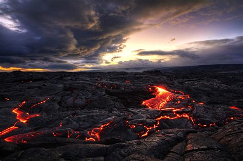 Landscape Lava Volcano Clouds Indonesia Rock