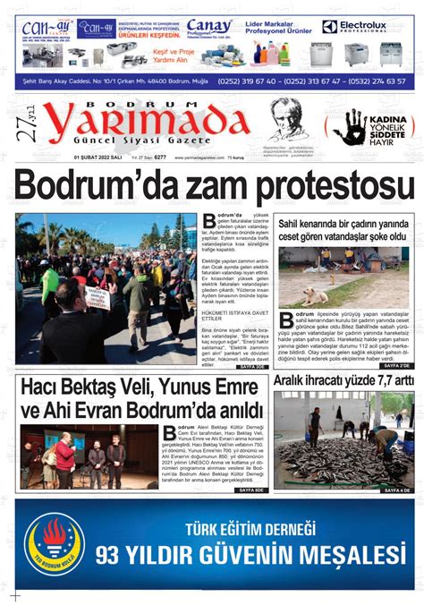 01 Şubat 2022 tarihli Bodrum Yarimada Gazete Manşetleri