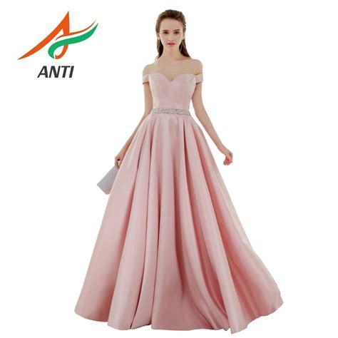 ANTI Elegant Pink Floor Length Evening Dress Satin Sweetheart Off The