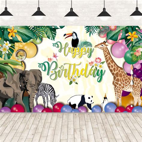 Buy Jungle Safari Birthday Backdrop Banner Fabric Animal Theme Happy