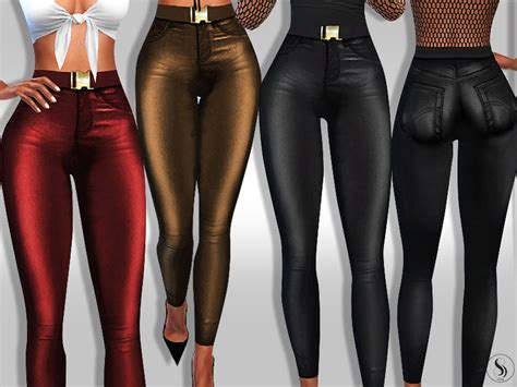 The Sims Resource Leather Metallic Skinny Pants With Belt