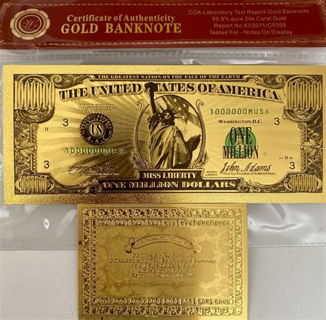 Sold At Auction Certificate Of Authenticity Gold Banknote Miss Liberty
