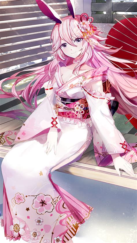 327995 Anime Girl Kimono Pink Hair Flowers 4k Phone Hd Wallpapers