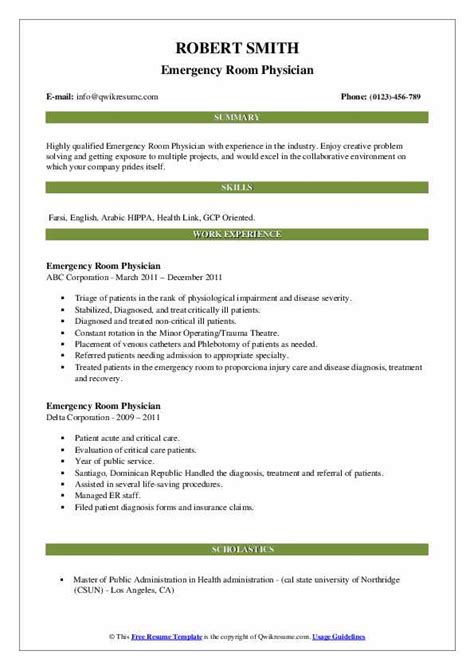 Emergency management plan general manager, people management and development. Emergency Room Physician Resume Samples | QwikResume