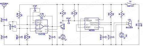 This circuit can detects the rf signal from mobile phone and give a signal through sound and led glow. Mobile Phone Detector Hobby Project - Circuit Diagram