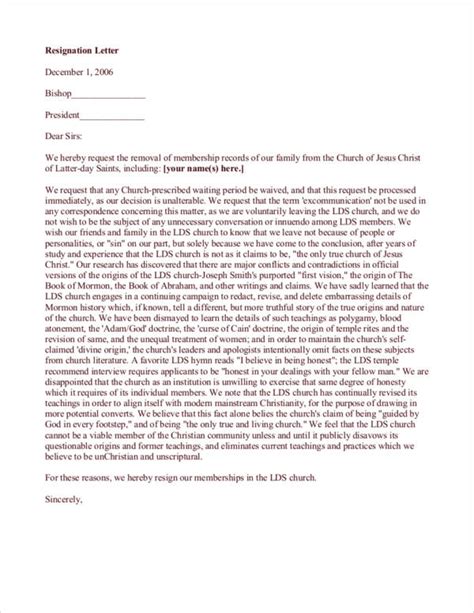 Free 10 Church Resignation Letter Samples And Templates In Pdf