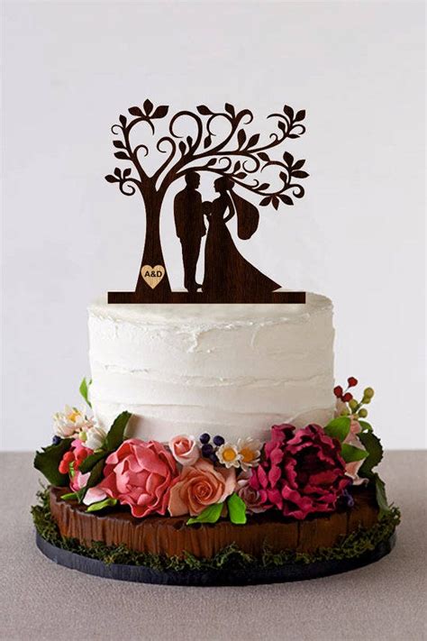 Tree Wedding Cake Topper Personalized Monogram Cake Topper Etsy