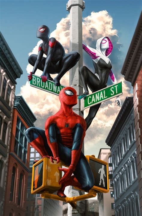 Spider Man Miles Morales And Spider Gwen By Tom Velez Spiderman