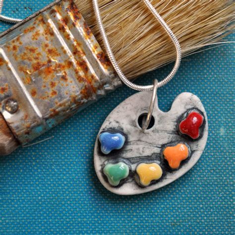 Artists Pallette Porcelain Necklace With Rainbow Colors Etsy