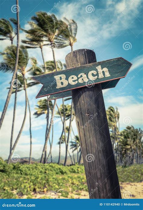 Retro Beach Sign In Hawaii Stock Photo Image Of Palm 110142940