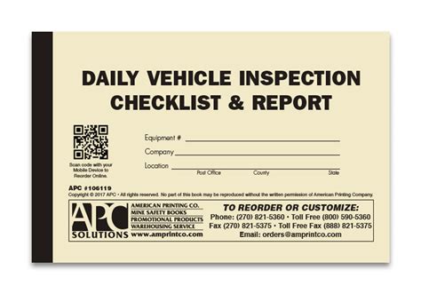 Daily Vehicle Checklist 106119 Daily Vehicle Inspection Checklist