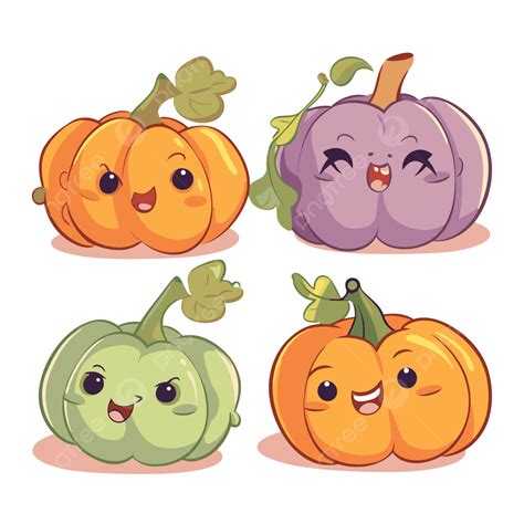 Fall Pumpkins Clipart Four Cute Kawaii Pumpkins Smiling And Talking