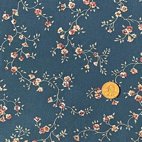 Vintage Blue Calico Cotton Fabric Etsy