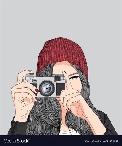 Fashion Illustration Of Girl Lovely Girl Girl Holding A Film Camera Doodle Art Concept