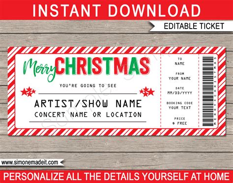Christmas Concert Ticket Template Surprise Show Etsy Uk