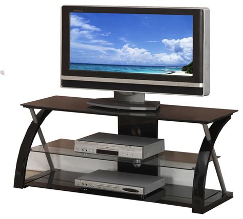 Metal Tv Stand With 3 Glass Shelves Black Contemporary