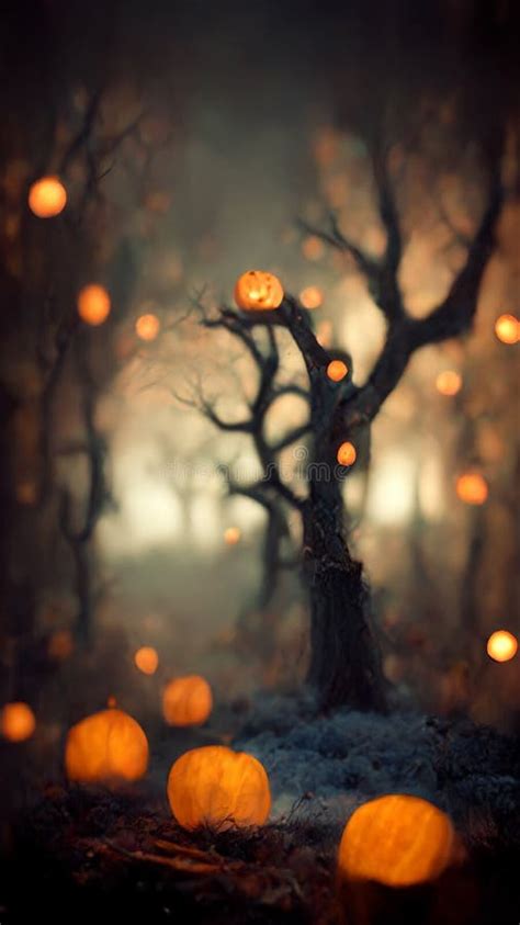 Creepy Pumpkins In The Night Forest Halloween Celebration Background