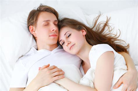 Happy Couple Sleeping In Bed At Home Stock Image Image