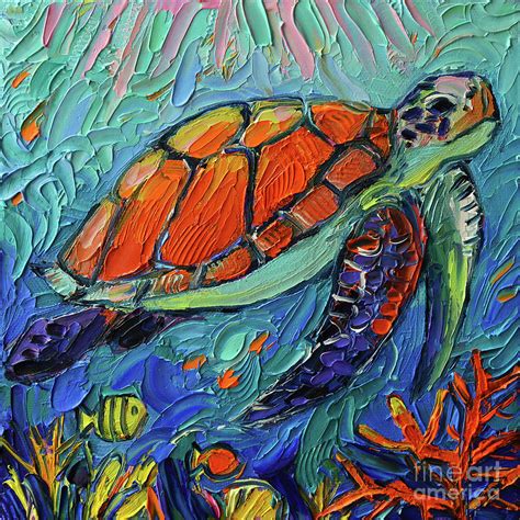 Sea Turtle Underwater Iv Commissioned Palette Knife Oil Painting Mona