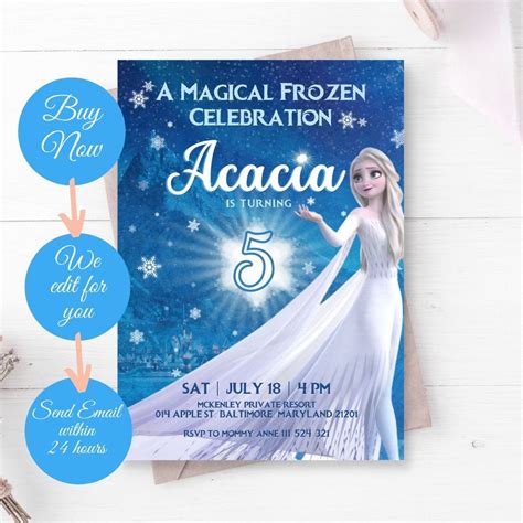 Frozen Elsa Birthday Template Invitation Customize Design Invitation Minimalist Invitation