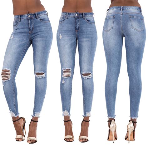 Nuevo para Mujer señoras Skinny Fit Ripped Jeans Elástico se DESVANECIÓ