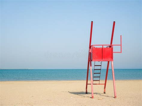 Red Lifeguard Chair On An Empty Beach Stock Image Image Of Sand