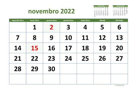 Calendário Novembro 2022