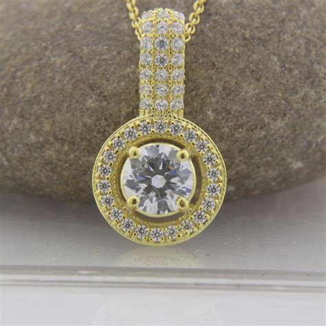Moissanite Pendant With Chain Bridal Necklace With Gold Etsy
