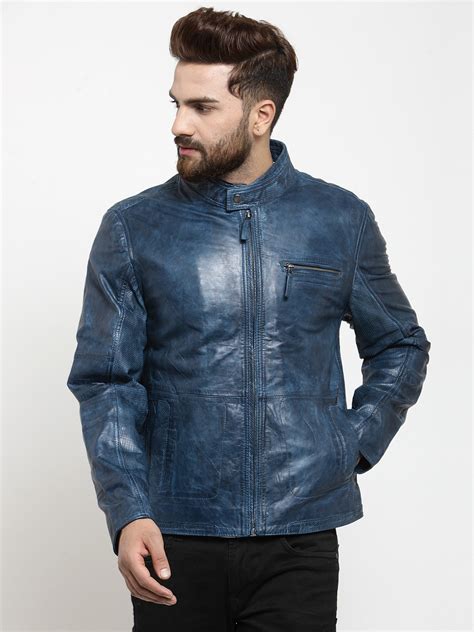Tommie Mens Blue Leather Jacket Lucacci Leather