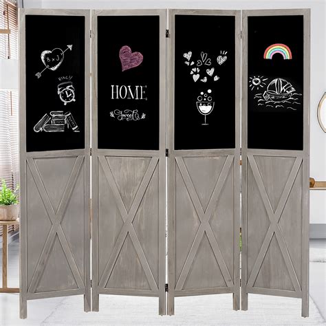 Buy 58ft Tall Wood Room Divider With Chalkboard Panels 4 Panel Rustic