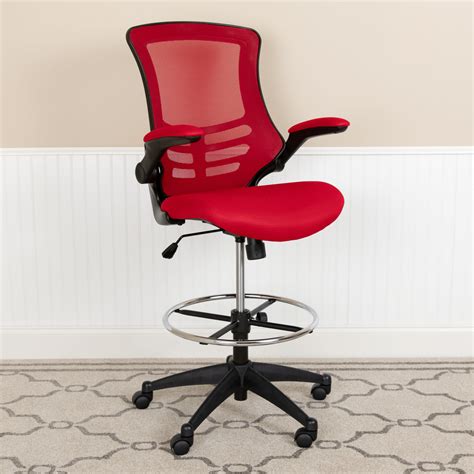 Flash Furniture Mid Back Red Mesh Ergonomic Drafting Chair With