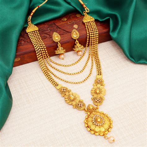 Fancy Gold Long Necklace Designs In 40 Grams