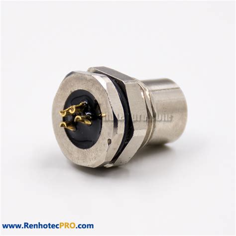 M8 4 Pin Circular Connector Female Straight Waterproof Front Mount