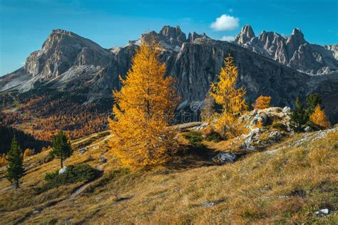 Beautiful View And Autumn Scenery With Fantastic Places Dolomites