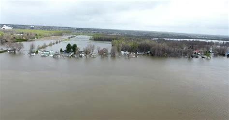 Aerial Flood Zone Masson Angers Quebec On Ottawa River 4k Stock Video