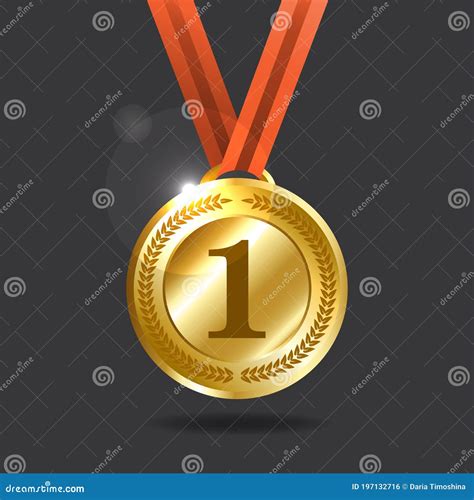 Gold Medal With Wreath Golden Shining Award Stock Vector