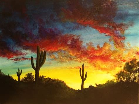 Desert Sunset Painting Acrylic Painting Desert Sunset