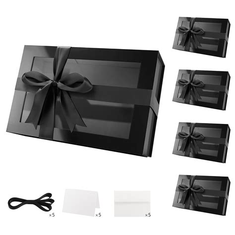 Packhome T Boxes With Lids 5 Black Birthday Boxes With Clear Window And Ribbons 135x9x41