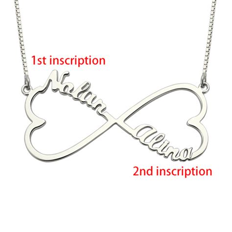 Personalized 2 Hearts And Names Infinity Necklace Sterling Silver