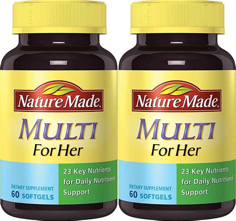 nature made multi for her 23 essential vitamins and minerals 60 softgels pack of 2