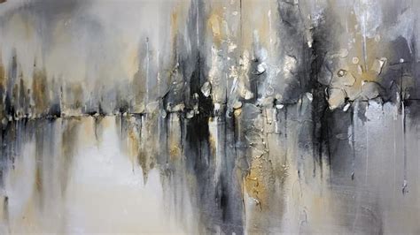 Lake Reflections In Grey Gold Silver White Abstract Landscape Etsy