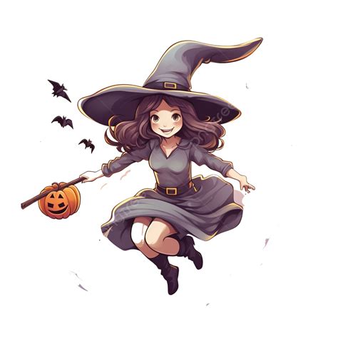 Happy Halloween Greetings Vector Illustration With A Flying Witch