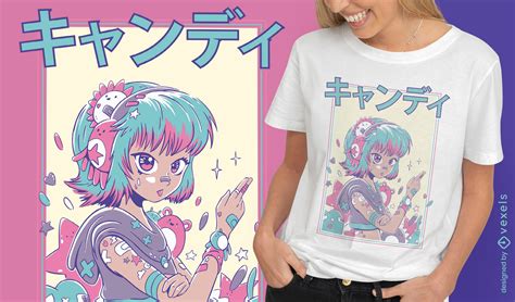 Cute Anime Japanese Girl T Shirt Design Vector Download