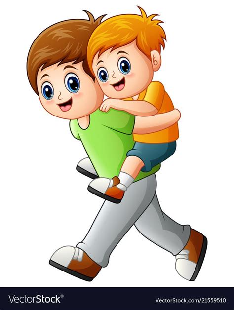 Illustration Of Big Brother Doing Piggyback Ride Younger Brother