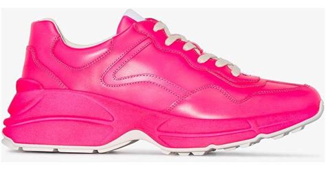 Gucci Pink Rhyton Leather Sneakers In Pink Lyst