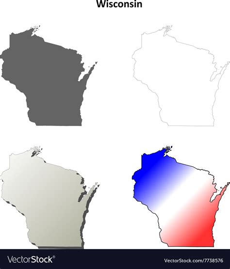 Wisconsin Outline Map Set Royalty Free Vector Image