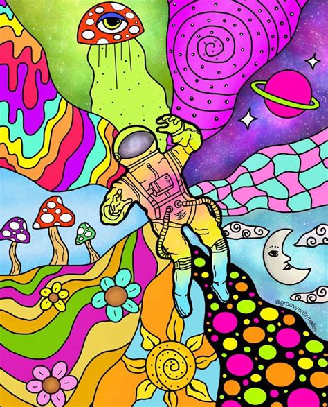 Trippy Astronaut Mini Prints Etsy Hippie Painting Indie Art Trippy Painting