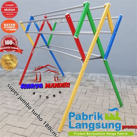 Premium Jemuran Baju Super Jumbo Pakaian Lipat Aluminium Warna