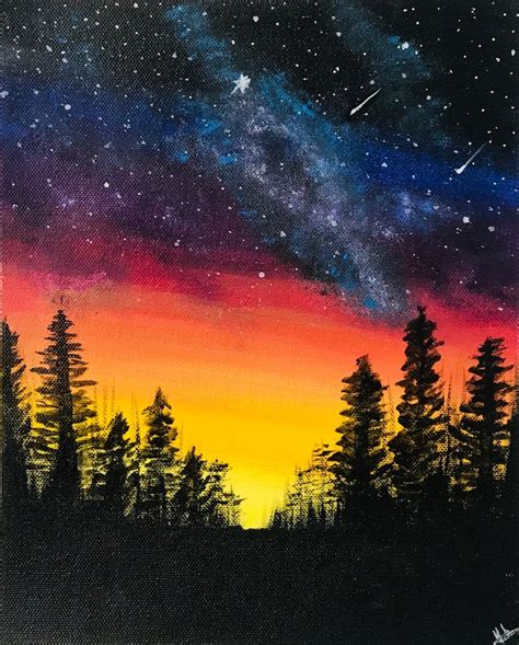 Galaxy Painting A Starry Night Galaxy Art Painting Sunset Painting