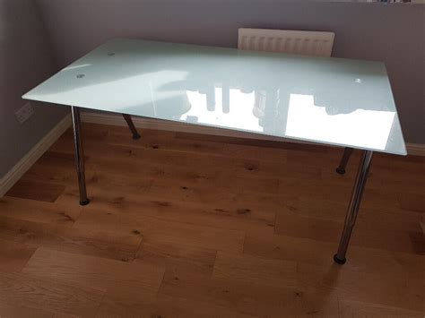 Ikea Galant Glass Top Desk Table With Fully Adjustable Legs In My XXX